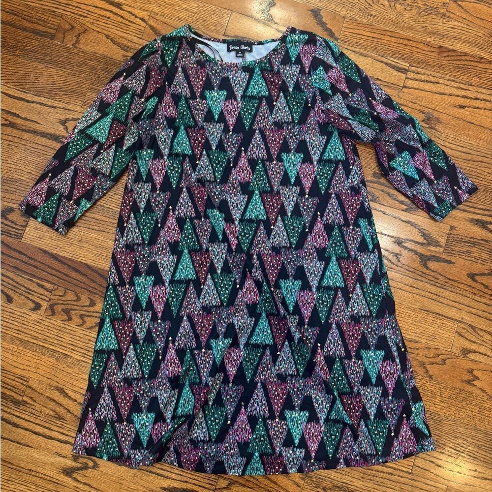 New DRESS WORKS Christmas Holiday Black Dress Metallic Sparkle Trees XS